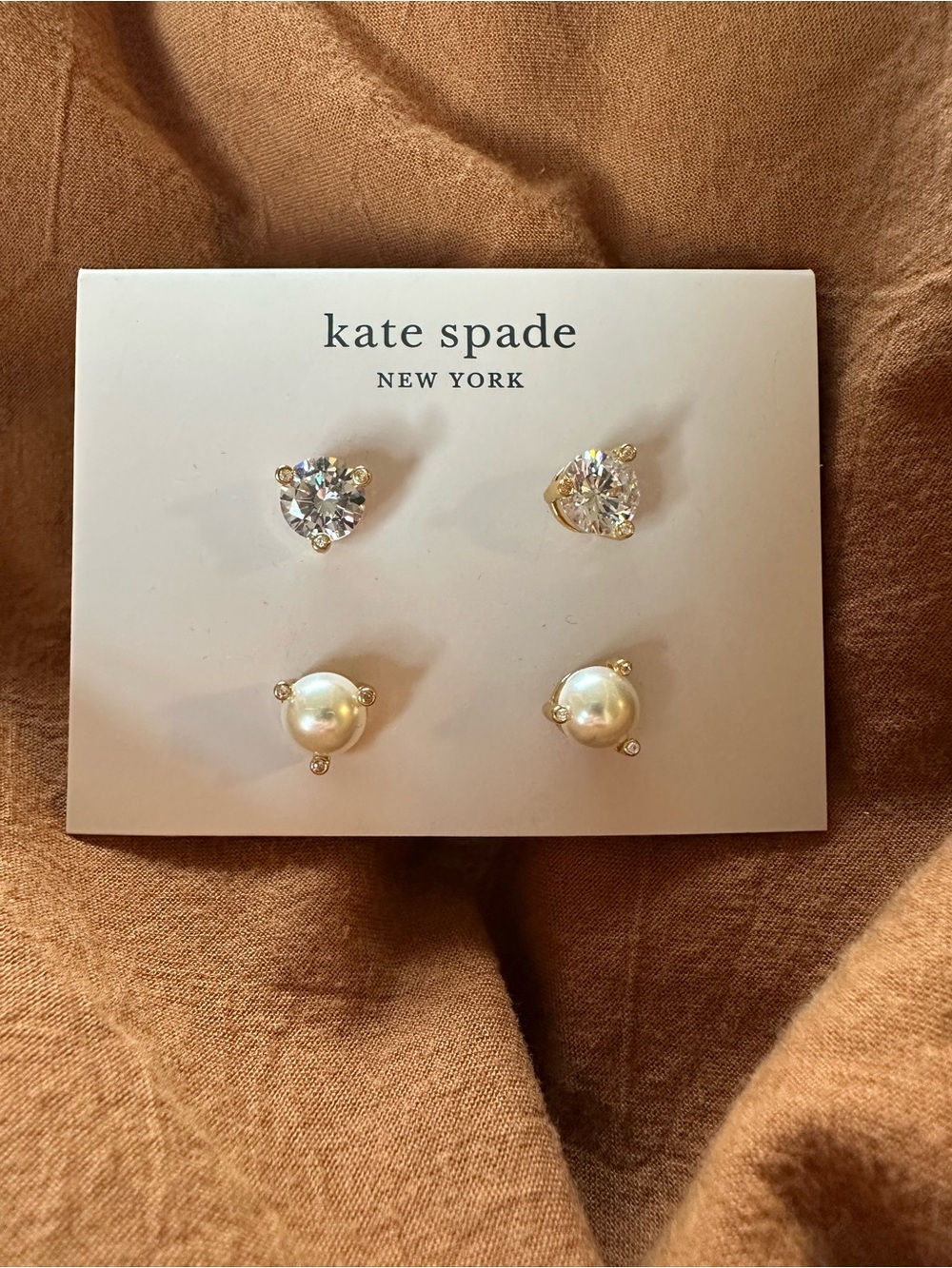 kate spade Pearl & Clear Crystal Stud Earring Set - Gold
